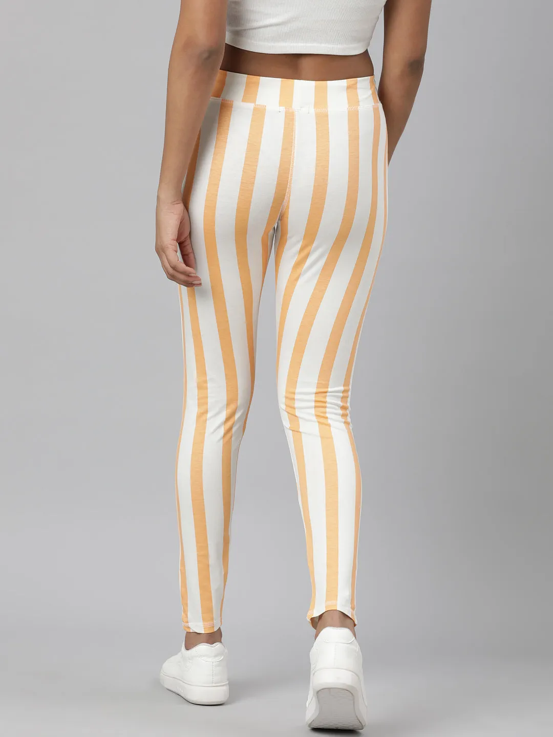 Women Orange Striped Trackapant