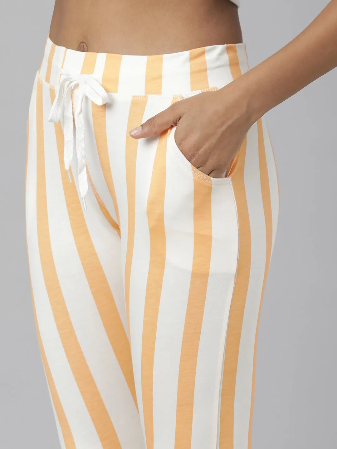 Women Orange Striped Trackapant