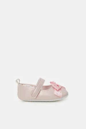 Women Pink Bow Embellished Pram Shoe