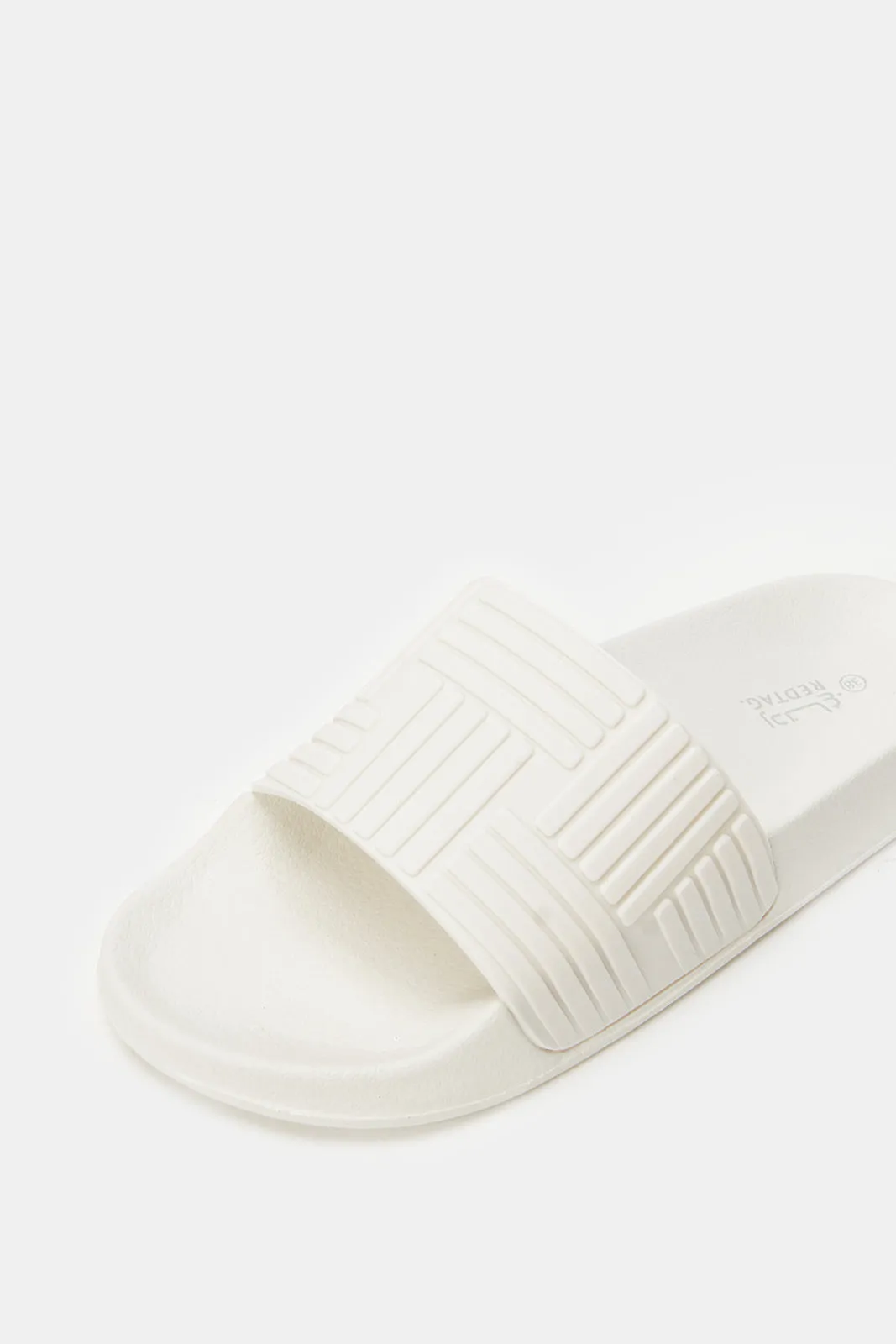 Women White Embossed Slides