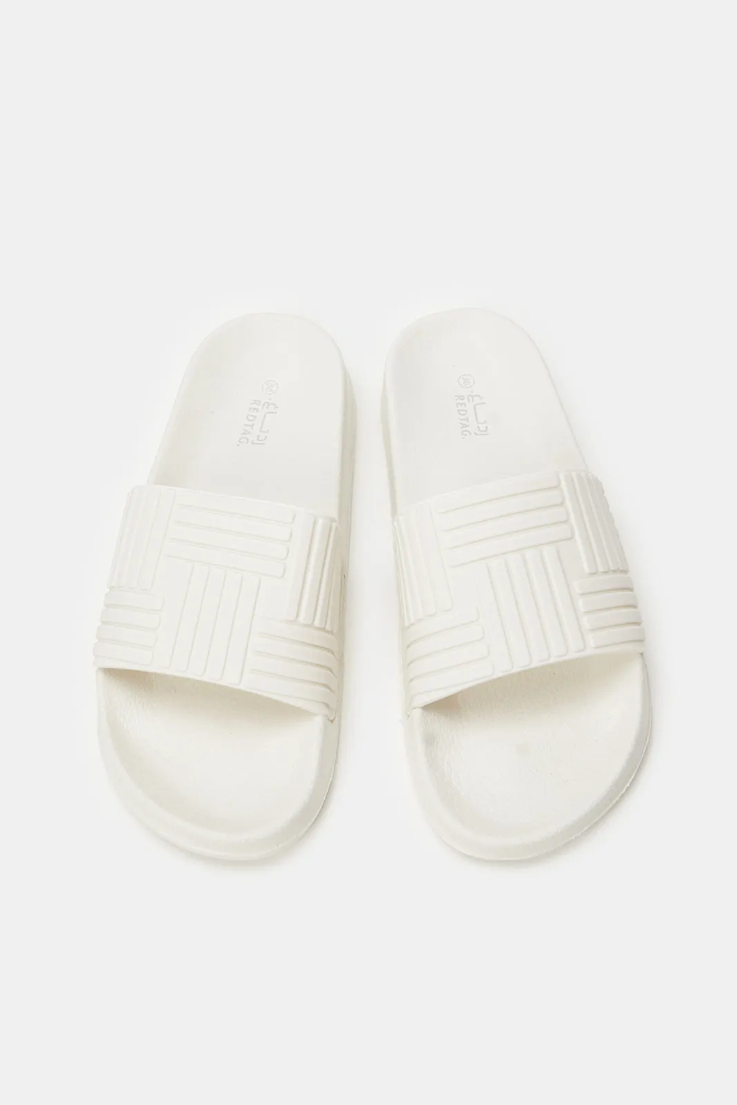 Women White Embossed Slides