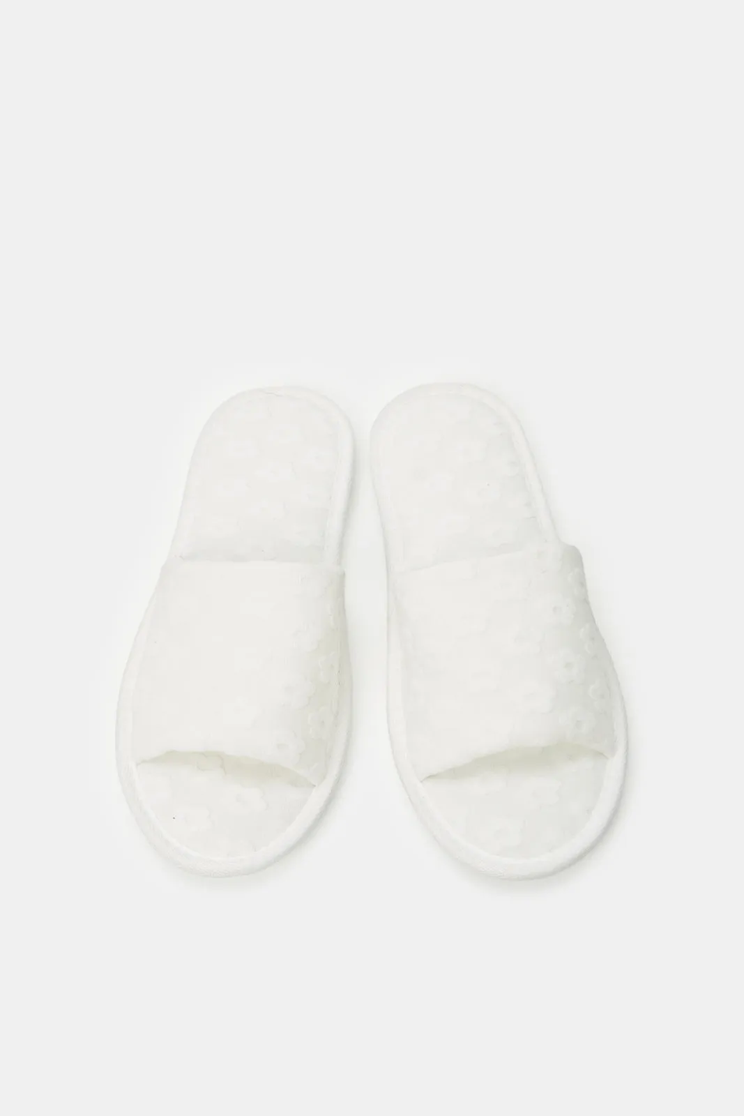 Women White Embossed Slipper