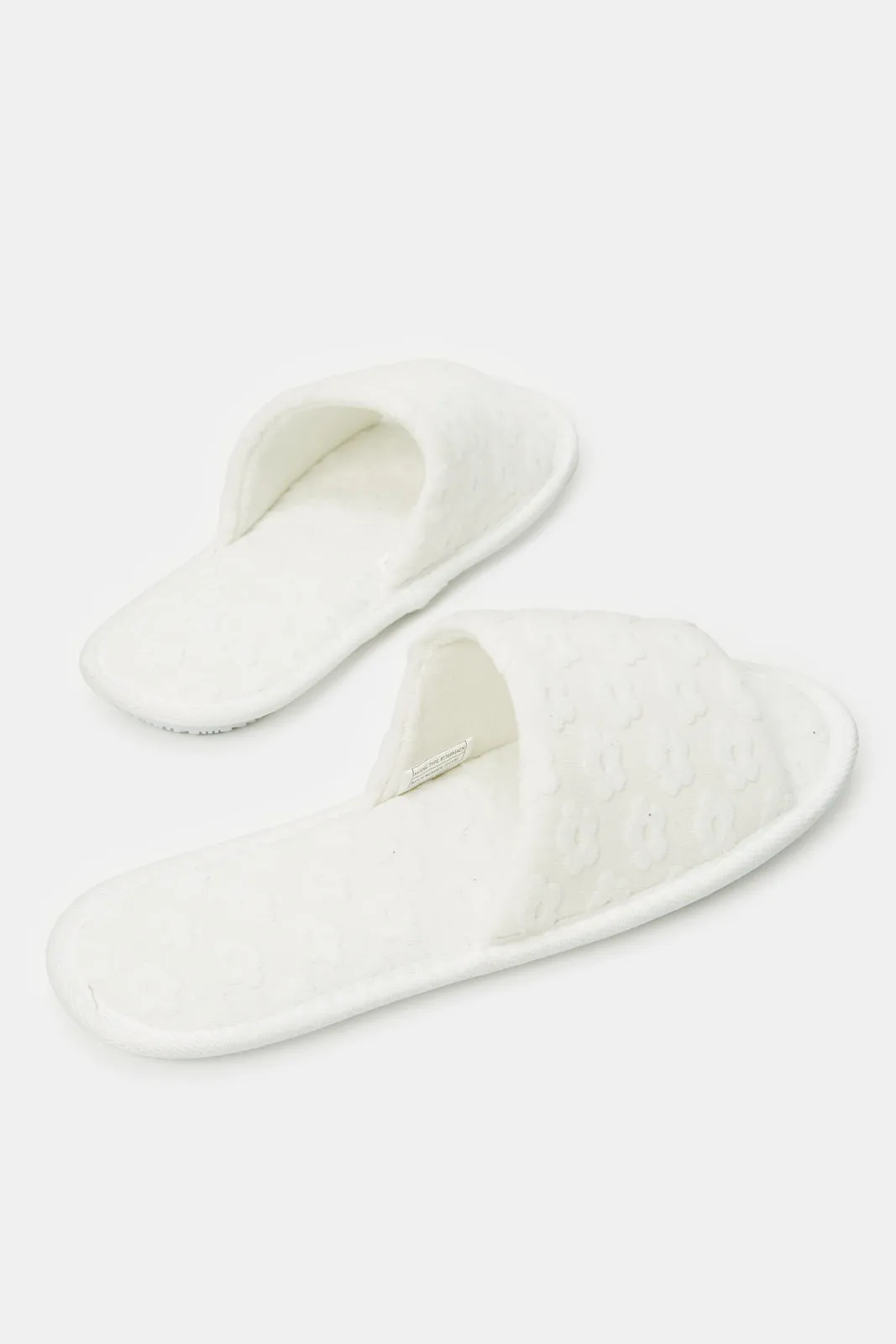 Women White Embossed Slipper