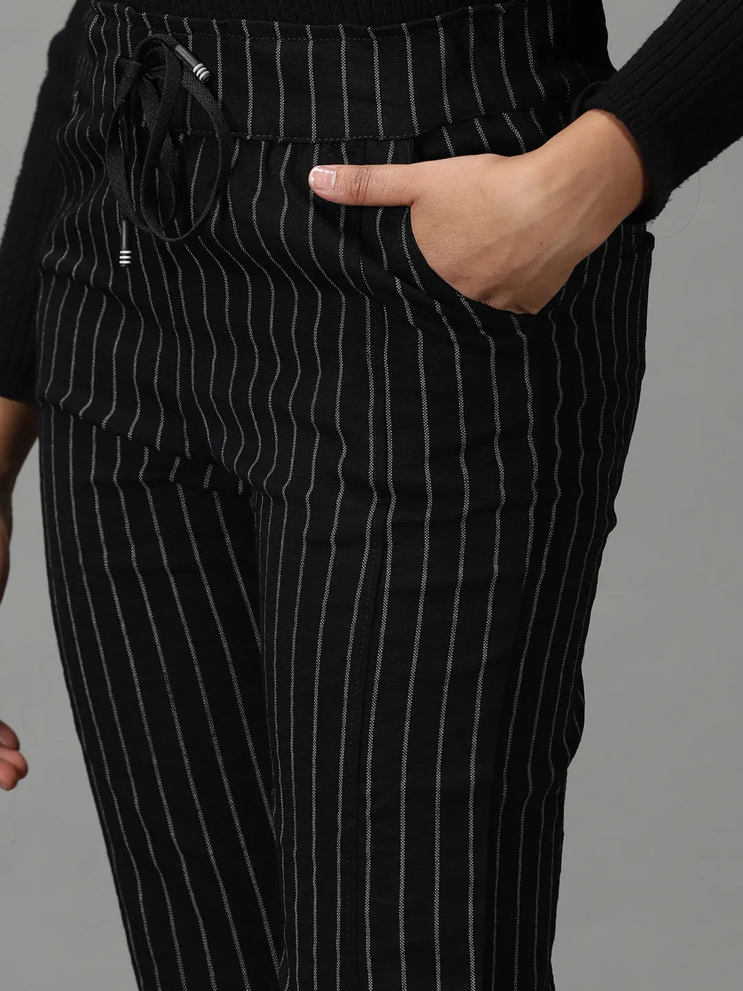 Women's Black Striped Track Pant