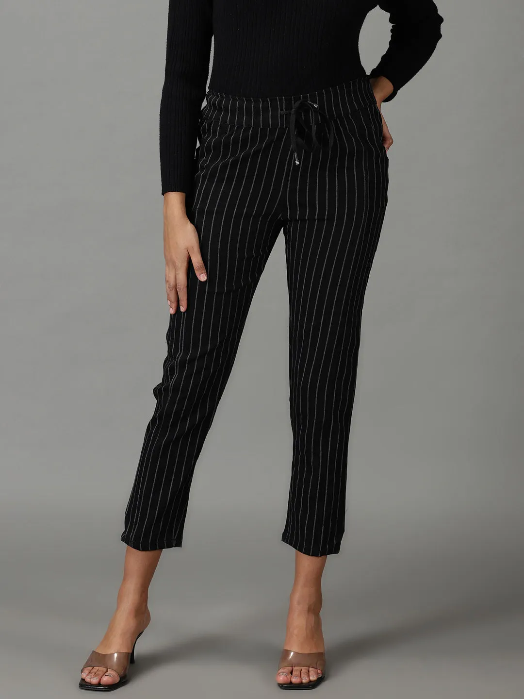 Women's Black Striped Track Pant