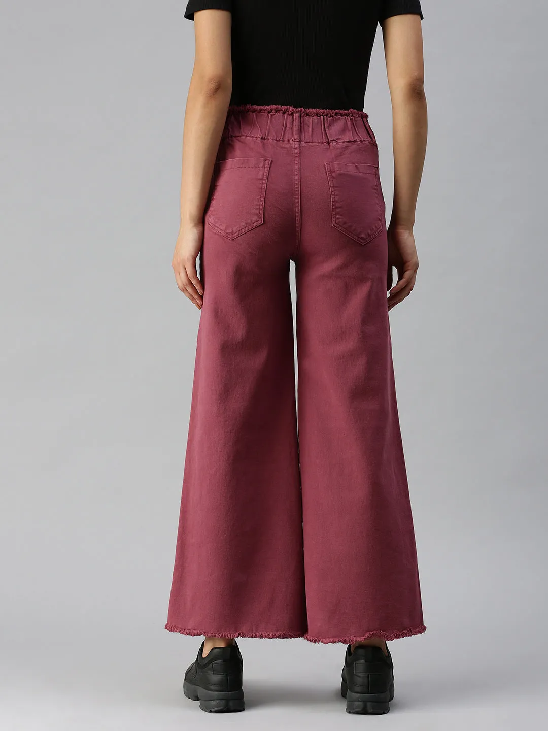 Women's Mauve Solid Denim Wide Leg Jeans