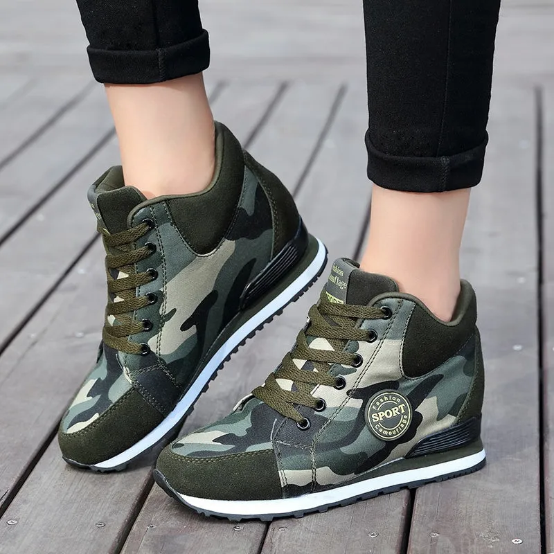 womens shoes Increased slope with camouflage wedge hidden heel sneakers