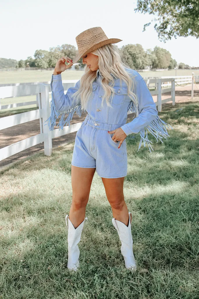 Wyoming Western Fringe Romper - Denim