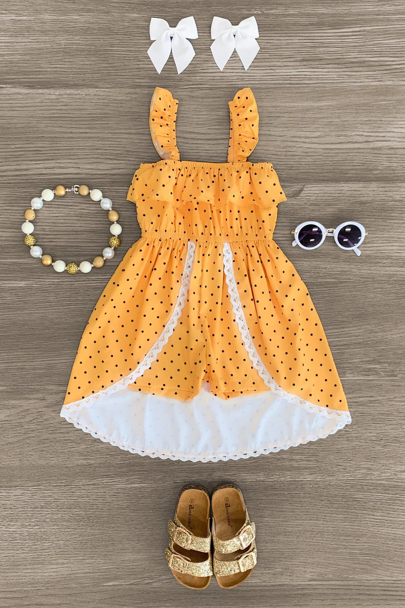 Yellow Polka Dot Skirted Romper